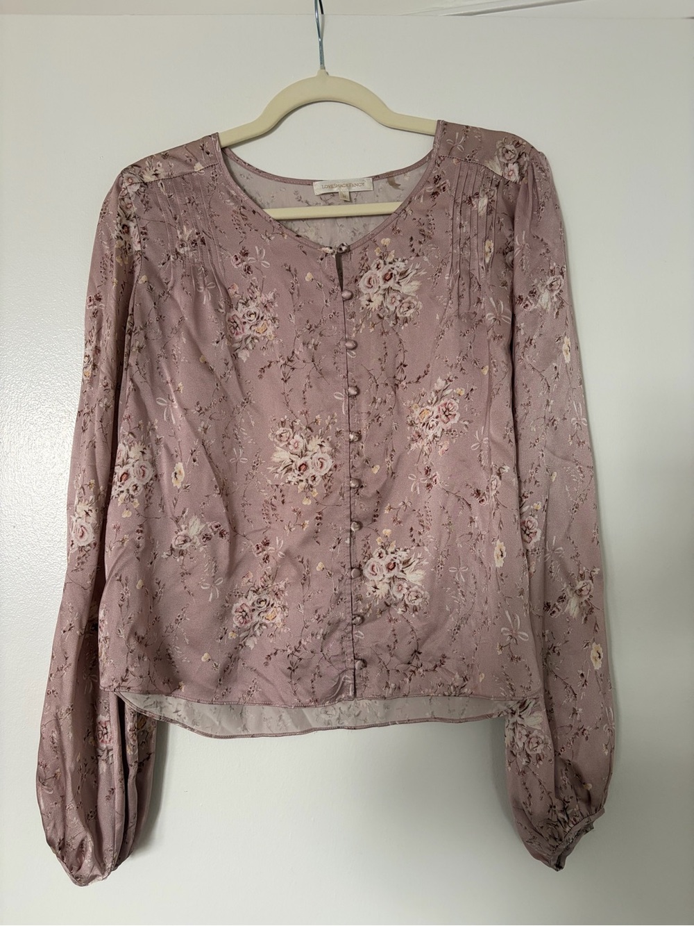 LoveShackFancy Dusty Rose 100% Silk Floral Button-Front Blouse